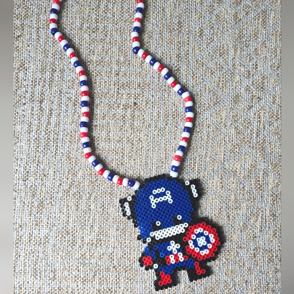 Captain America Perler necklace | festival or rave kandi | pony beads